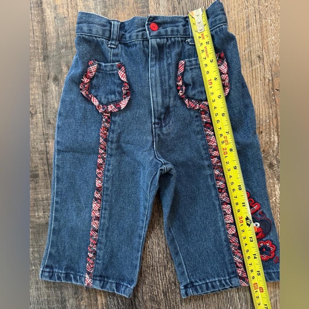 2002 Elmo Denim Pants with Red Plaid Trim and Embroidery - Picture 8 of 9